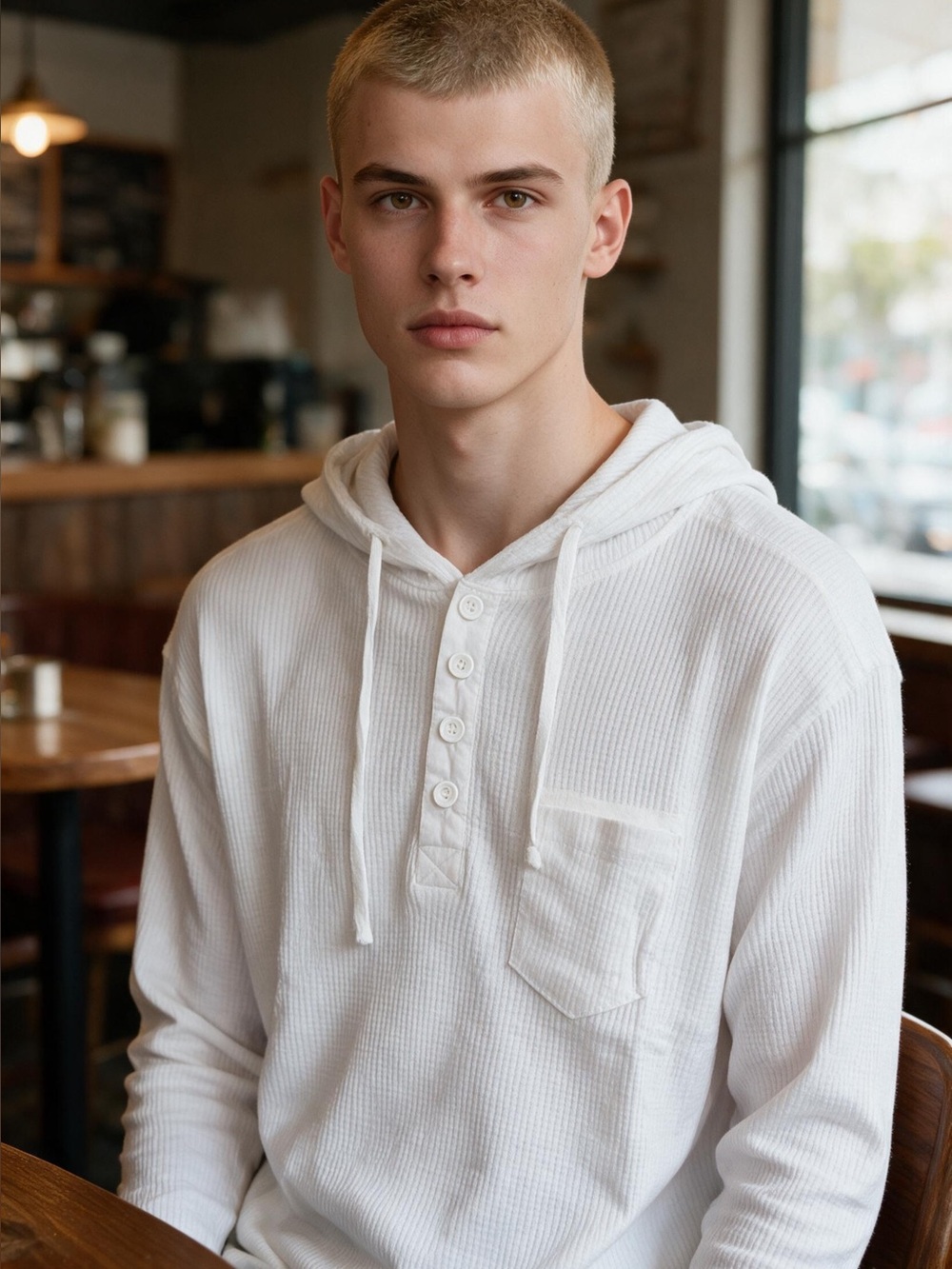 Kenneth Cole White Waffle Henley Hoodie